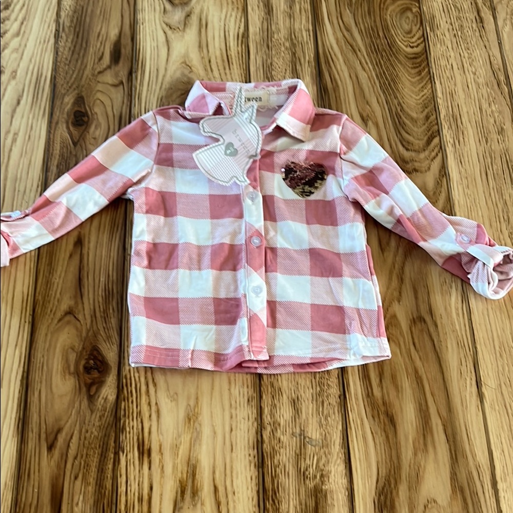Btween NWT Pink and White Gingham Button Down Shirt